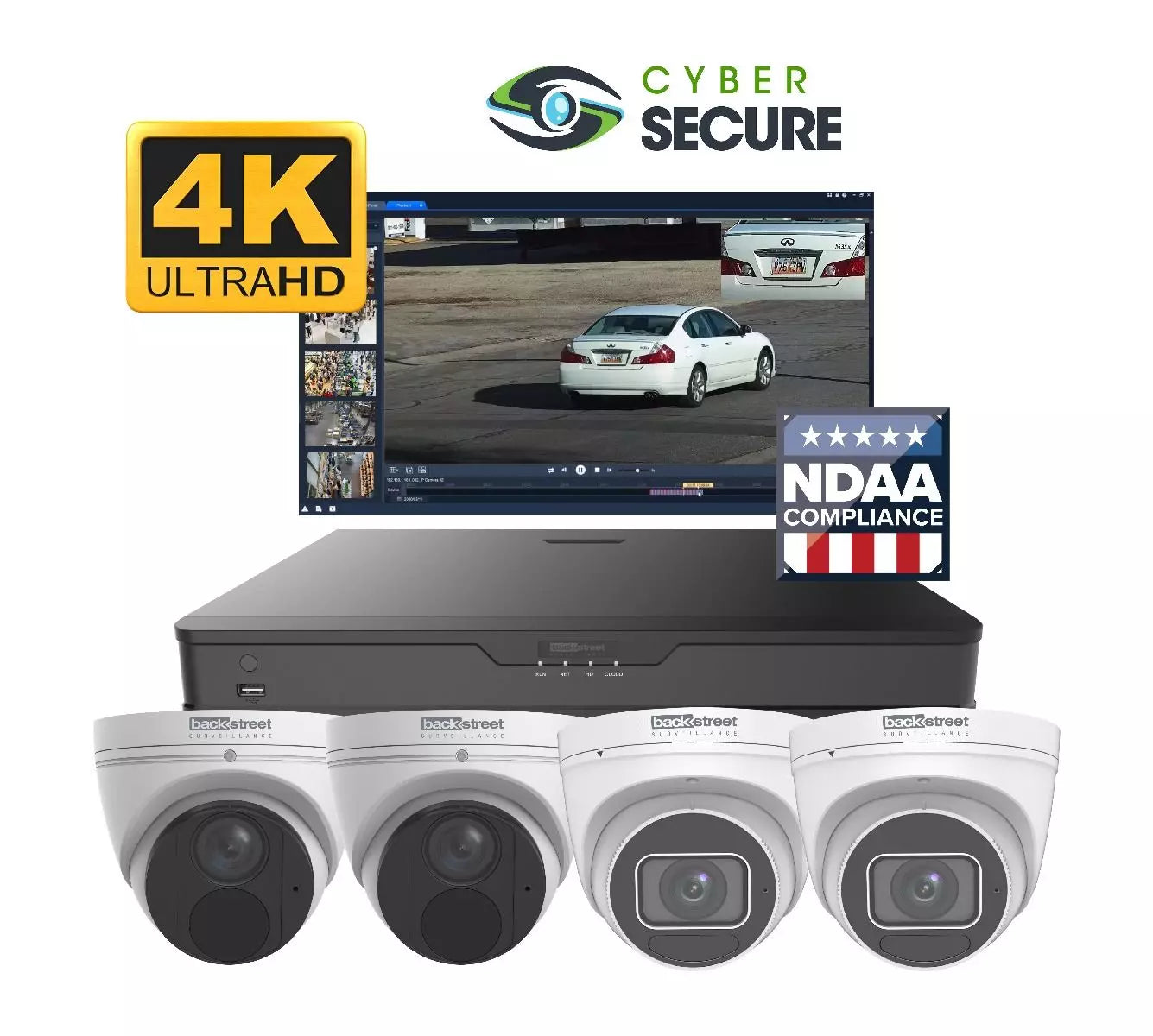 Backstreet Surveillance CSKIT4-CD-4K 4 Vandal Dome Security System, 4K & Zoom, 8-Channel