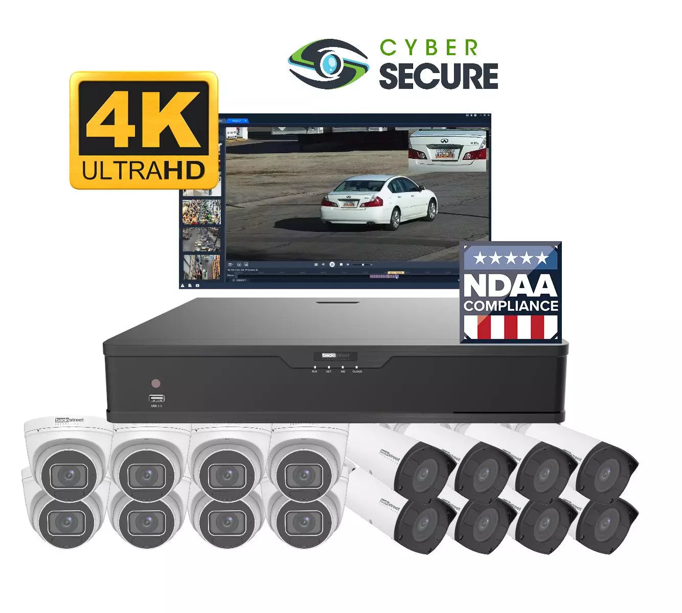 Backstreet Surveillance CSKIT16-CBD-4K 16 Outdoor Zoom Camera Security System, 16-Channel