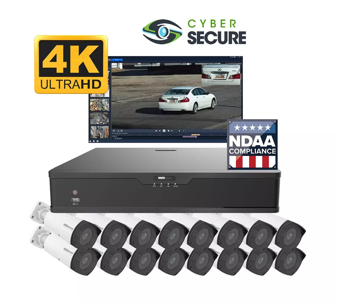 Backstreet Surveillance CSKIT16-B-4K 16 Bullet Style Zoom Security Camera System, 16-Channel