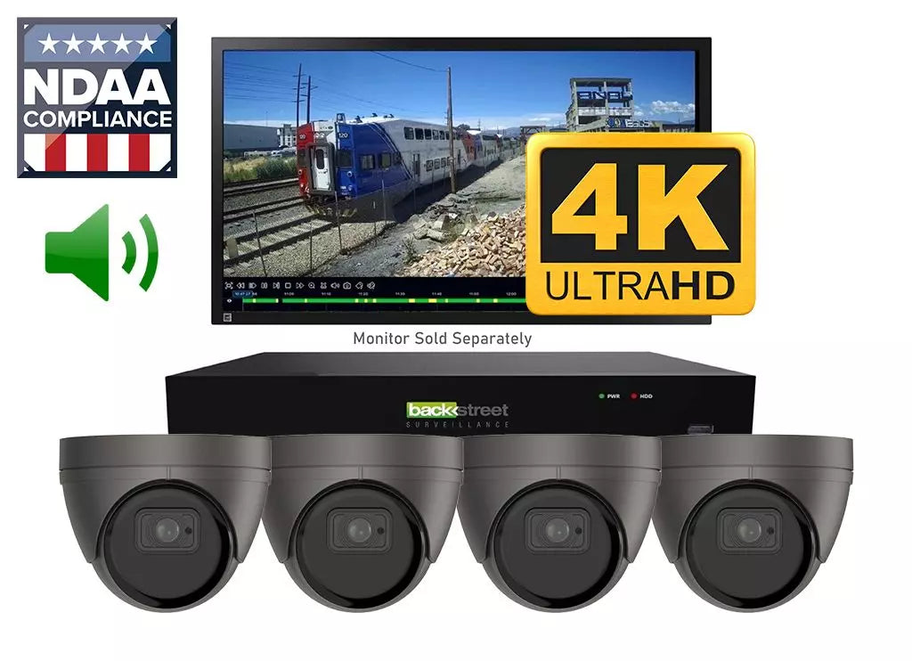 Backstreet Surveillance PROKIT4-PRO90D-4KG 4 Black Dome Security Camera System 4K DIY