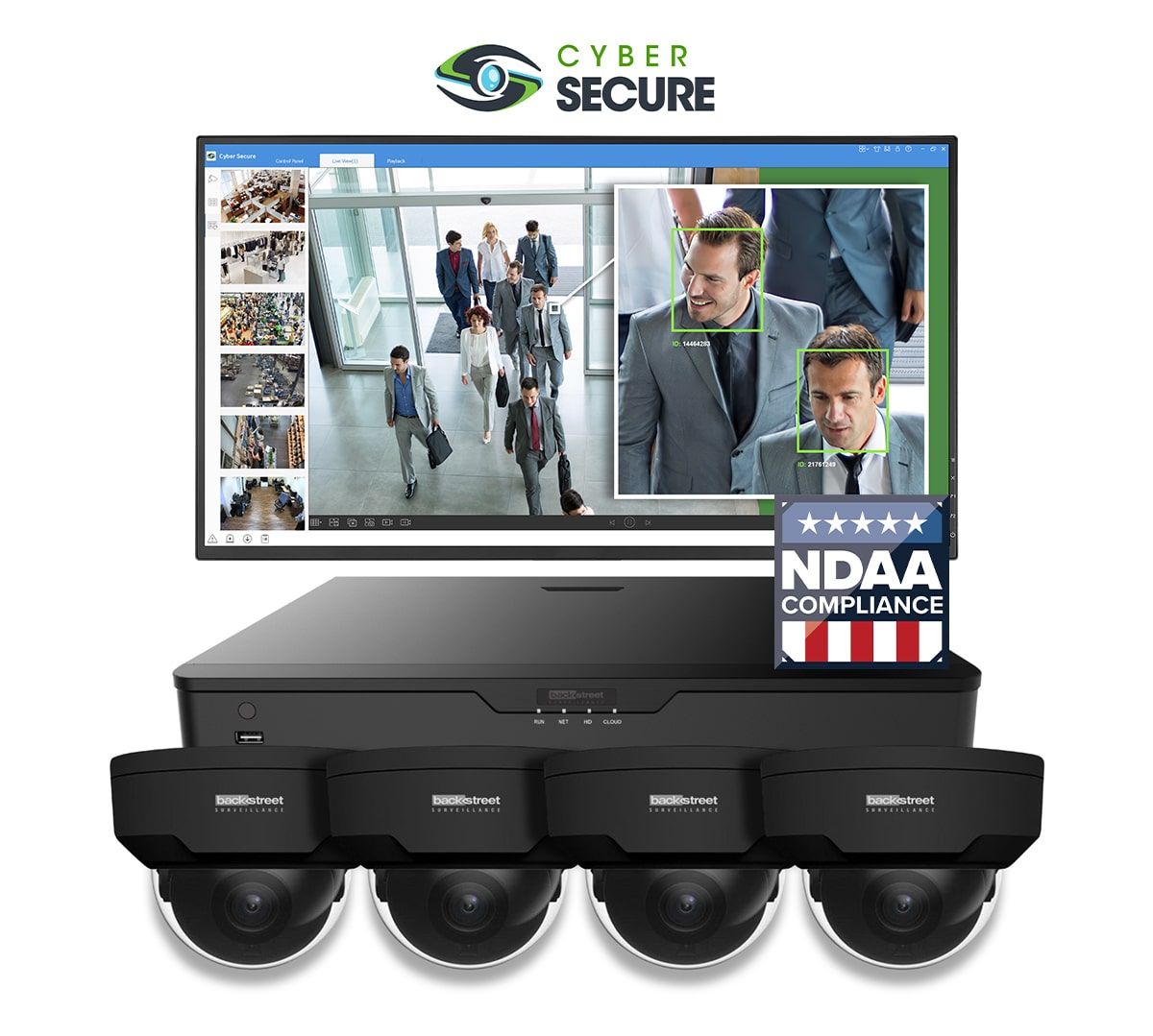 Backstreet Surveillance CSK4-100BLTE 4 Camera Black Dome Surveillance System, 4-Channel