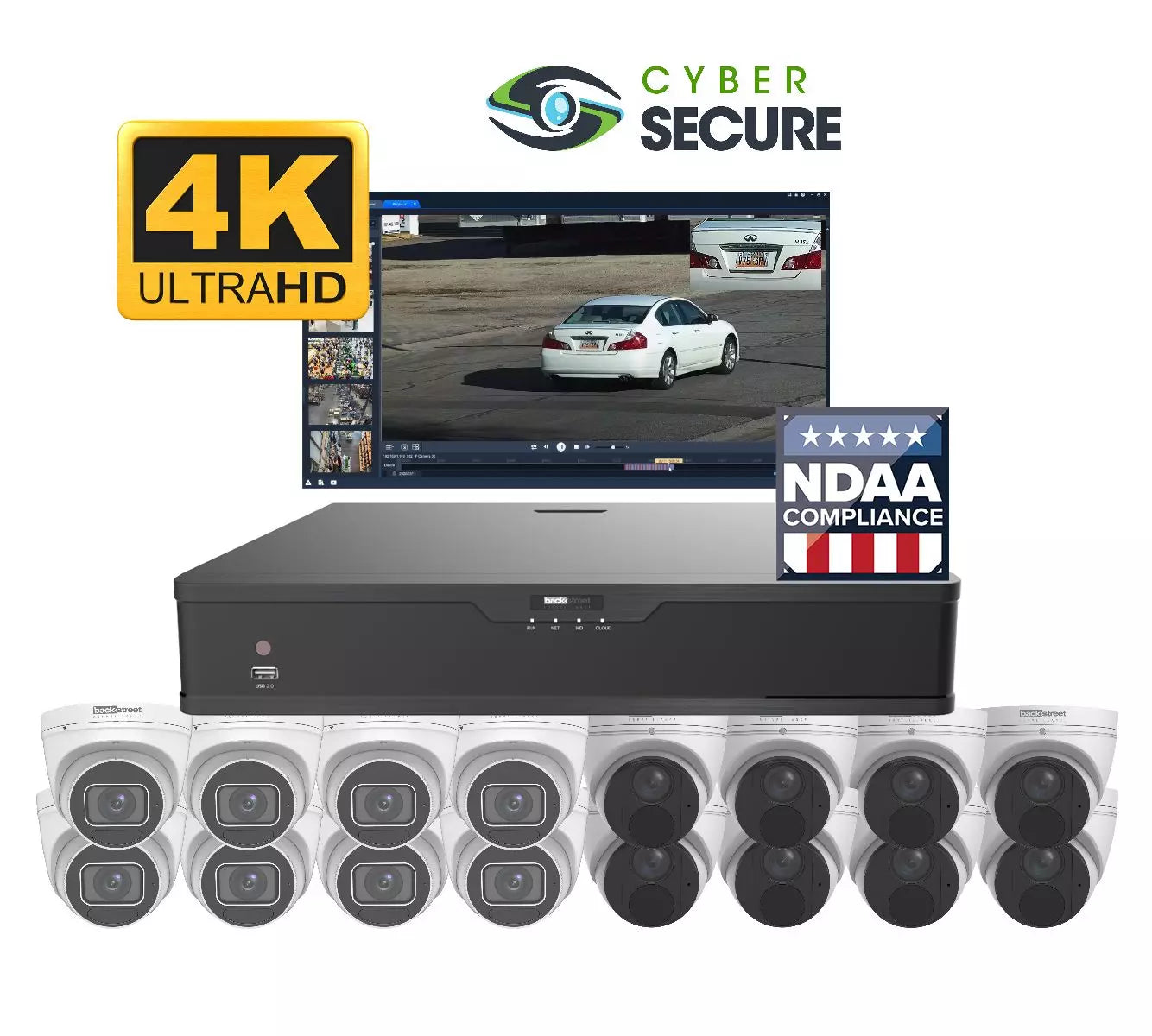 Backstreet Surveillance CSKIT16-CD-4K 16 Vandal Dome Security System, 4K & Zoom, 16-Channel