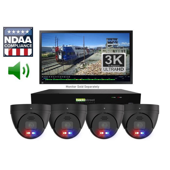 Backstreet Surveillance PROKIT4-PRO60VB 4 Black Dome Security Camera System 3K